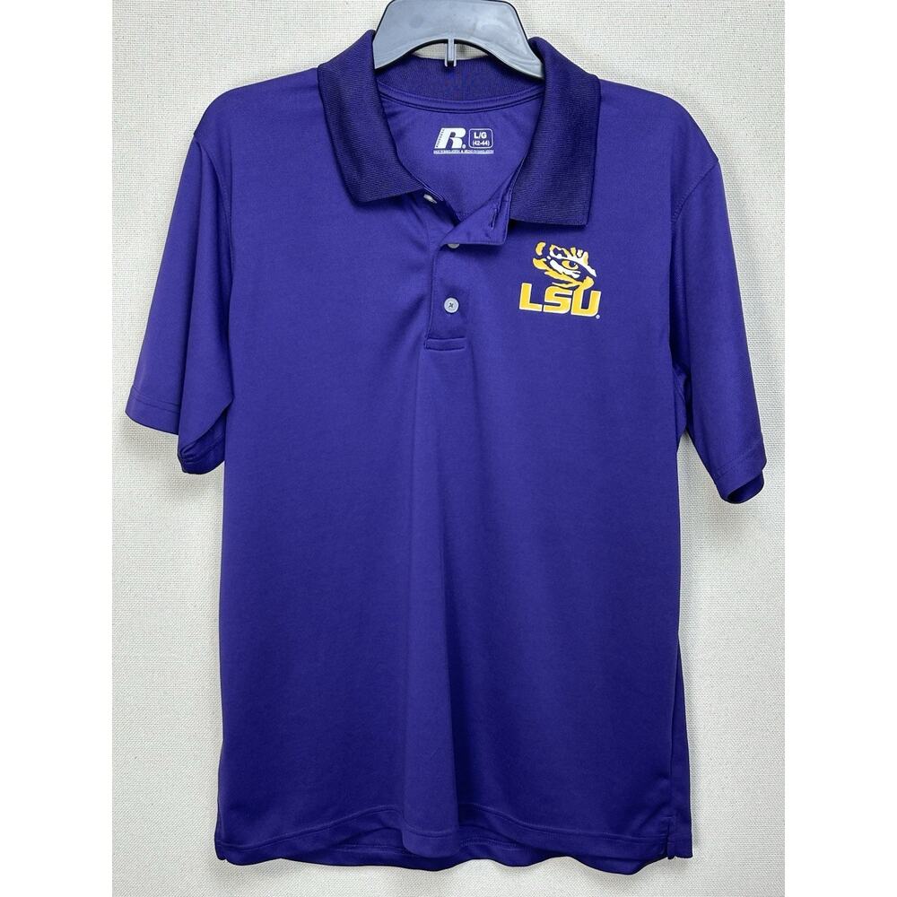 Russell‎ NCAA LSU Tigers Shirt Mens Large Dri-Fit Lightweight Purple Polo Shirt